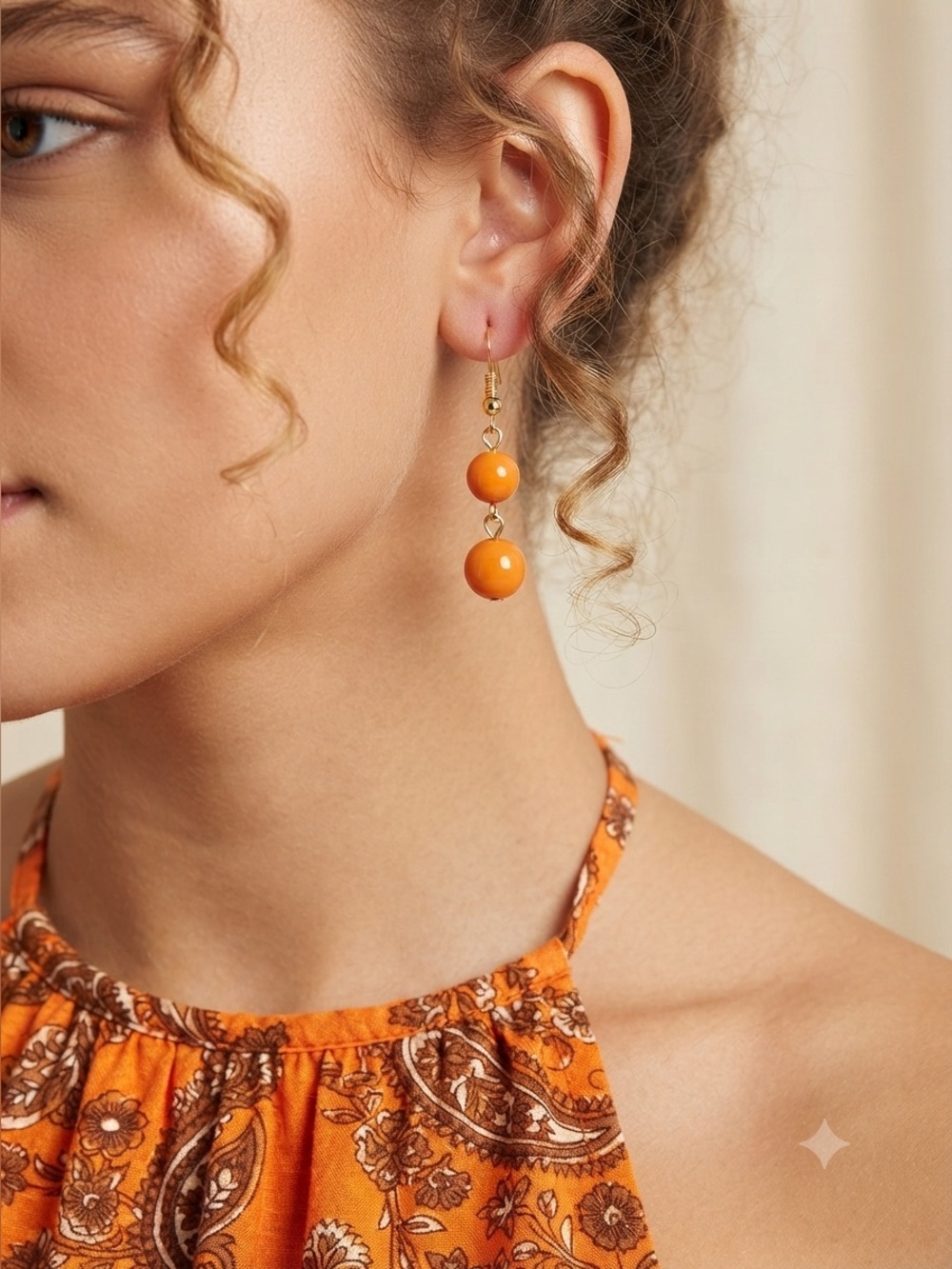 Vintage Double Ball Earrings | Yellow Orange Bead Dangle 60s 70s